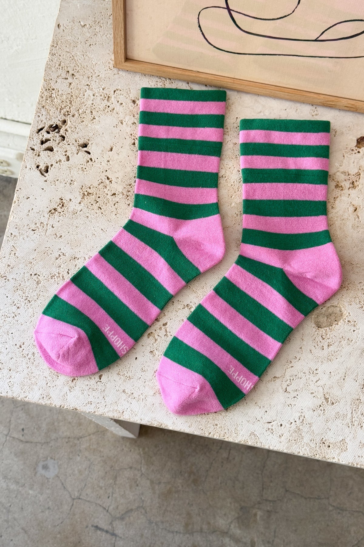 Wally Socks - Wide Pink Green Stripe