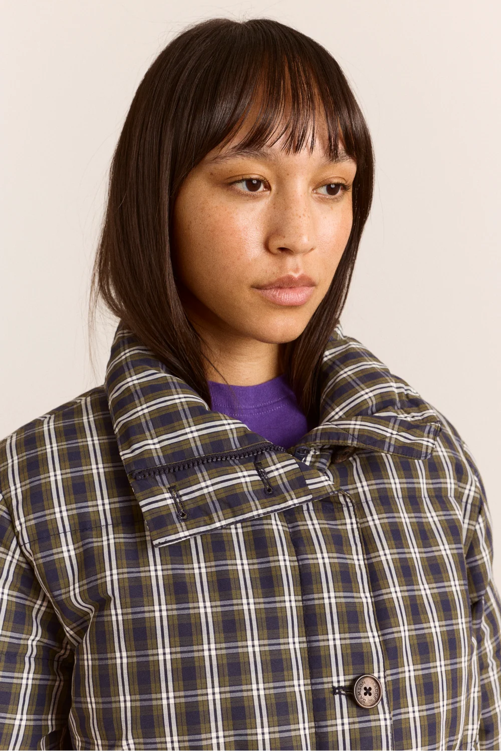 Pearl Hooded Puffer - Lyra Navy & Green Check