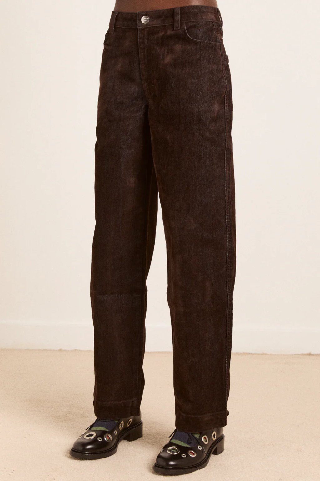 Drew Flocked Denim Jeans - Bitter Chocolate