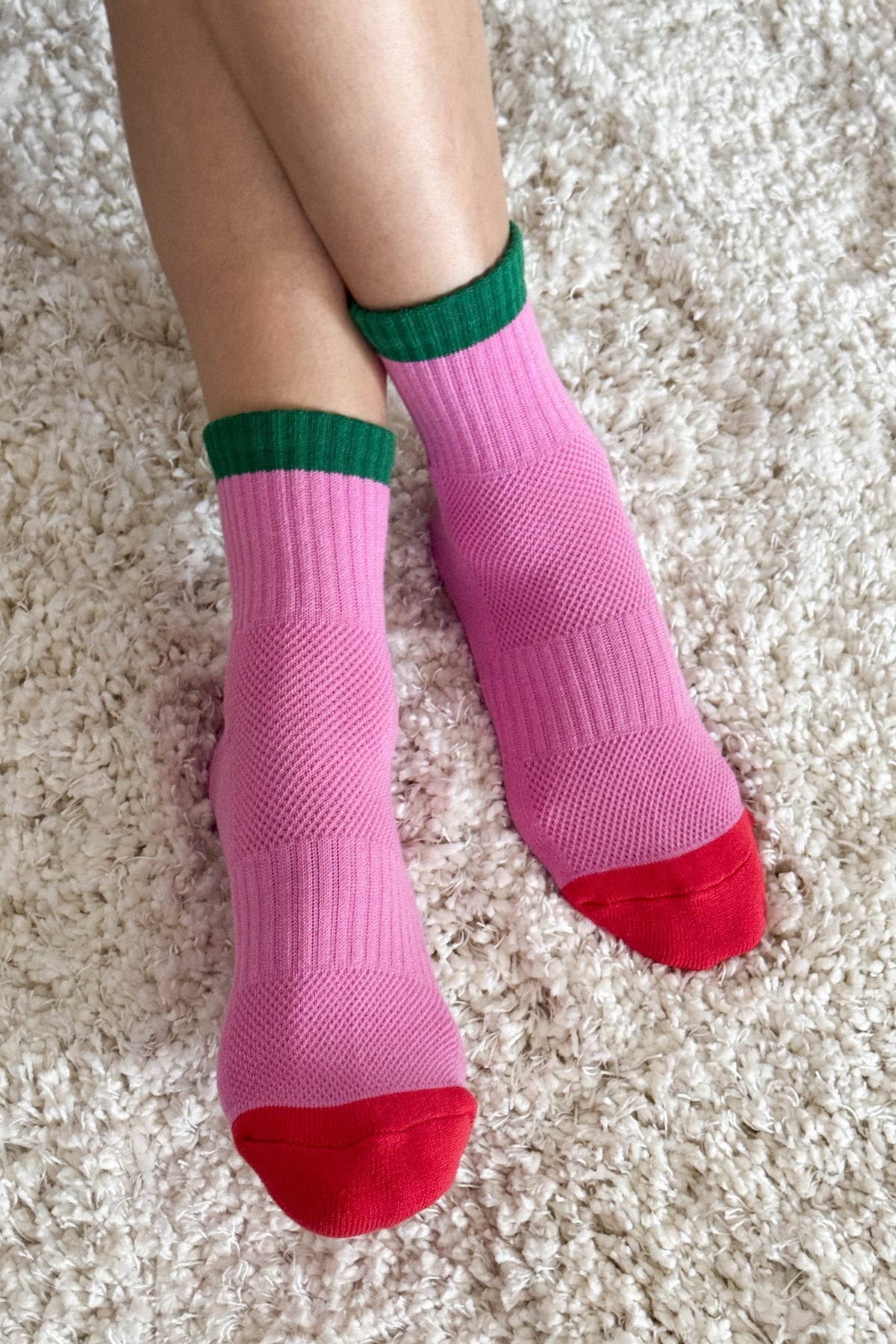 Girlfriend Socks - Colour Block Rose / Green
