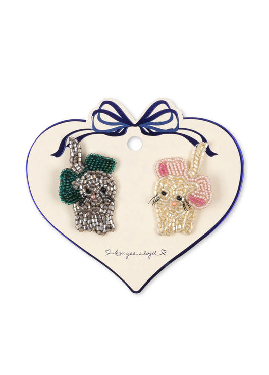 2 Pack Bow Kitty Beaded Hair Clip
