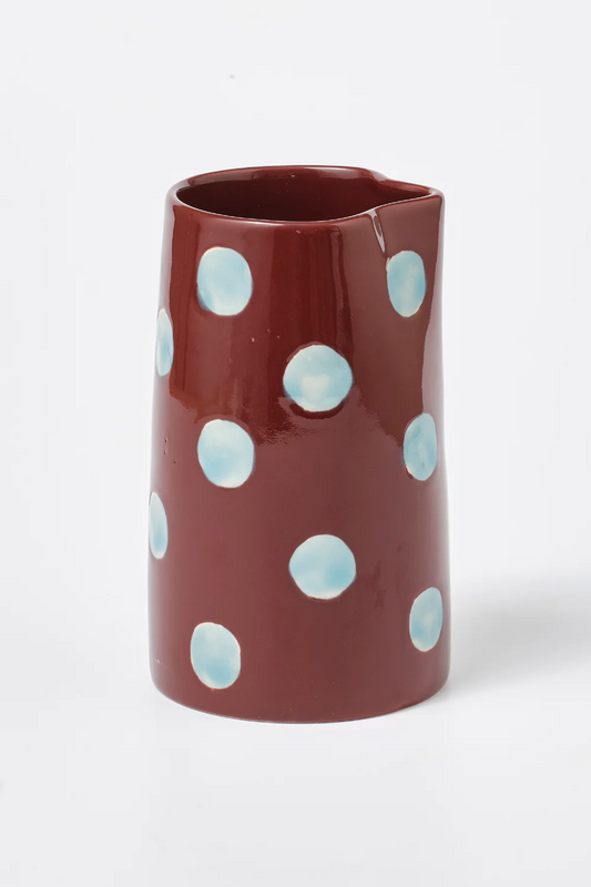 Vase - Burgundy & Blue Polka Dot