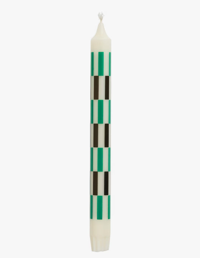 Pattern Candle Single - White, Green, Black Check