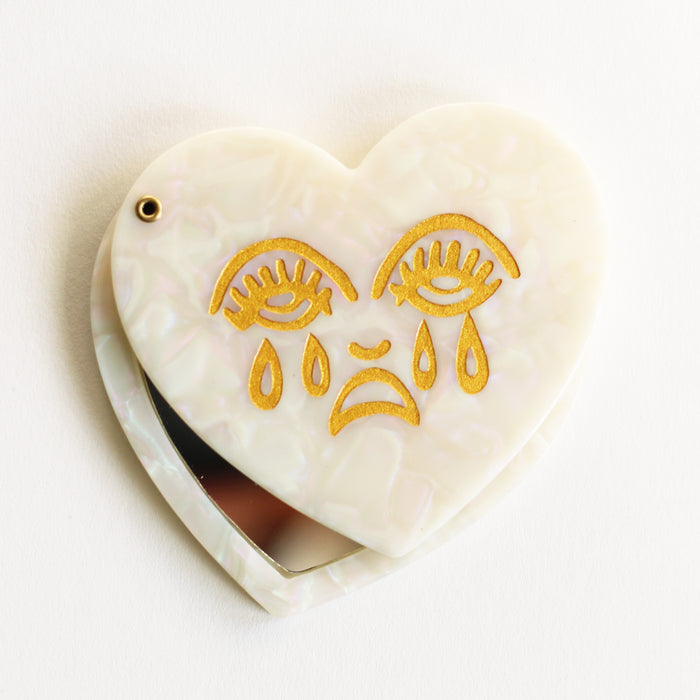 Crying Heart Pocket Mirror - Pearl Marble