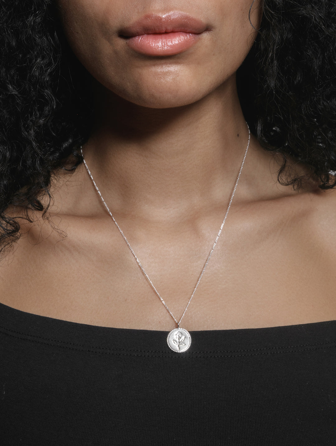 Rose Coin Pendant - Stirling Silver
