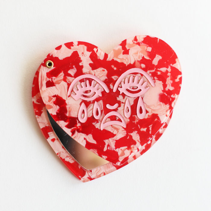 Crying Heart Pocket Mirror - Pink Marble