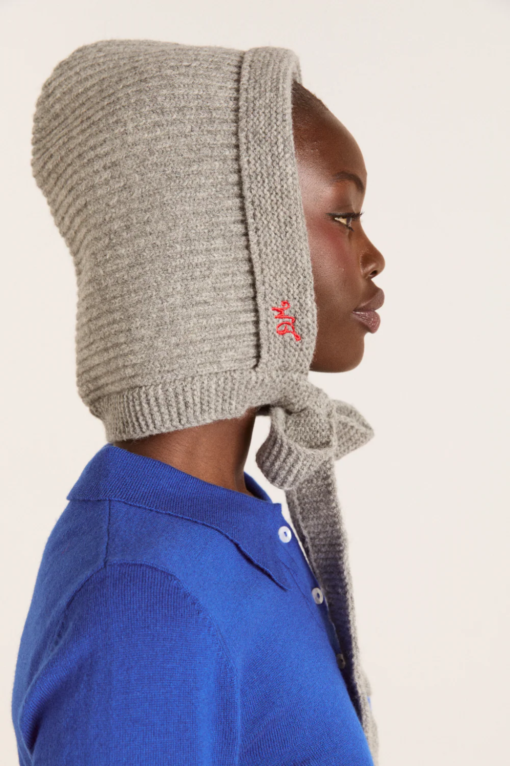 Ribbed Bonnet With Ties - Marl Grey
