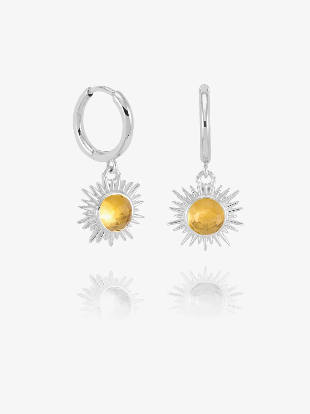 You Are My Sunshine Citrine Huggie Hoop Earrings - Silver