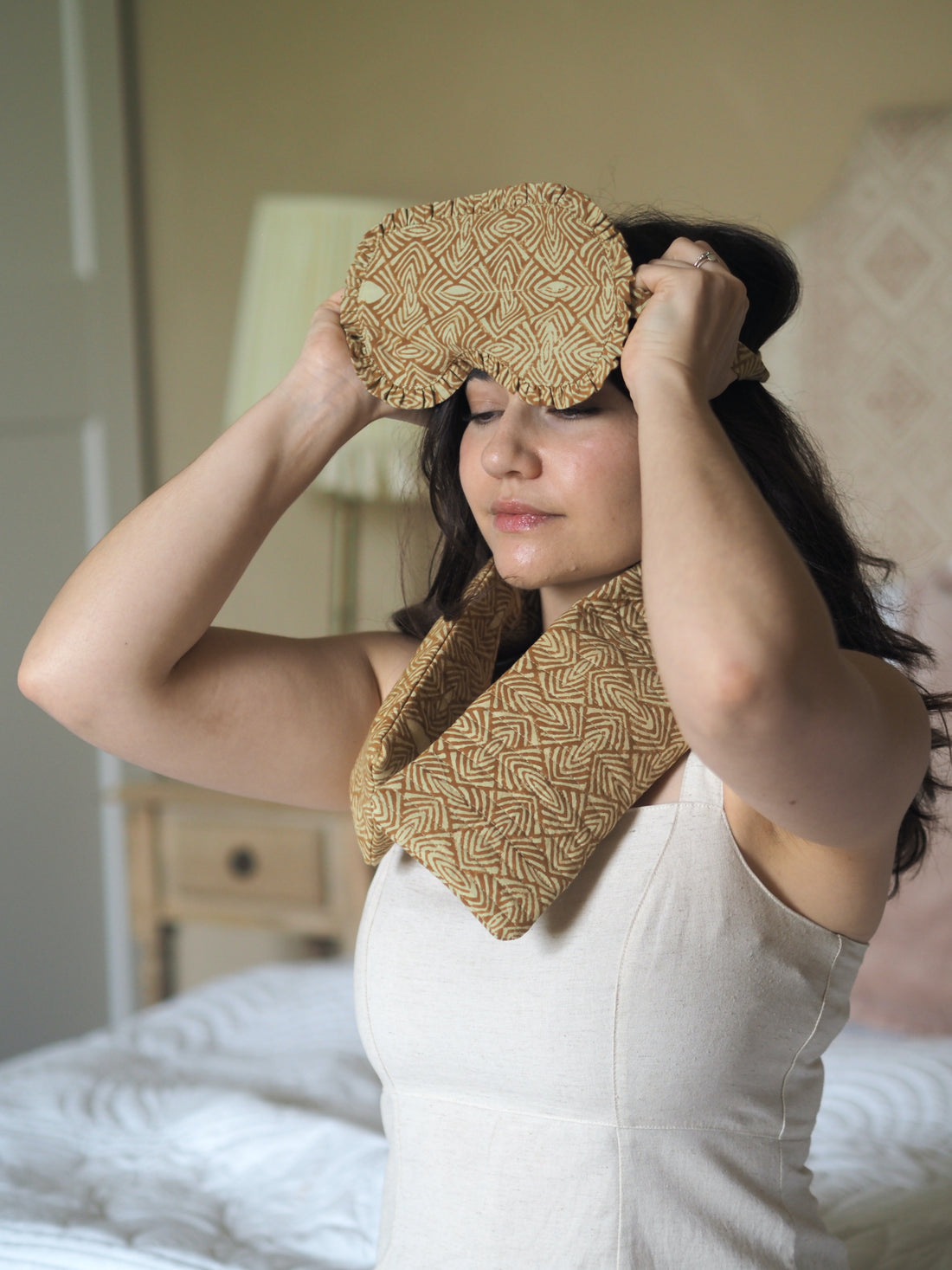 Blockprint Neck Pillow - Indian Teal