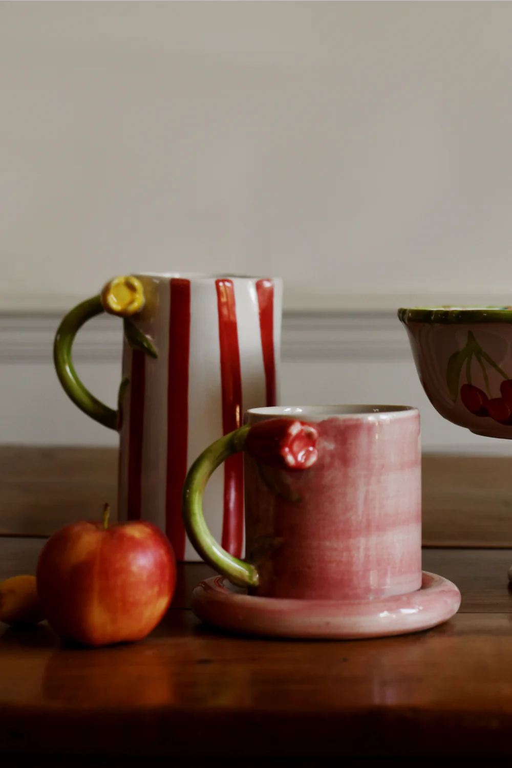 Hand Painted Tulip Handle Mug - Pink