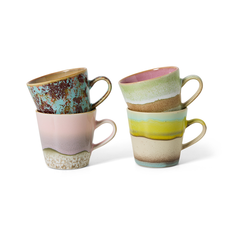 70s Ceramics Americano Mugs Rococo - Set Of 4