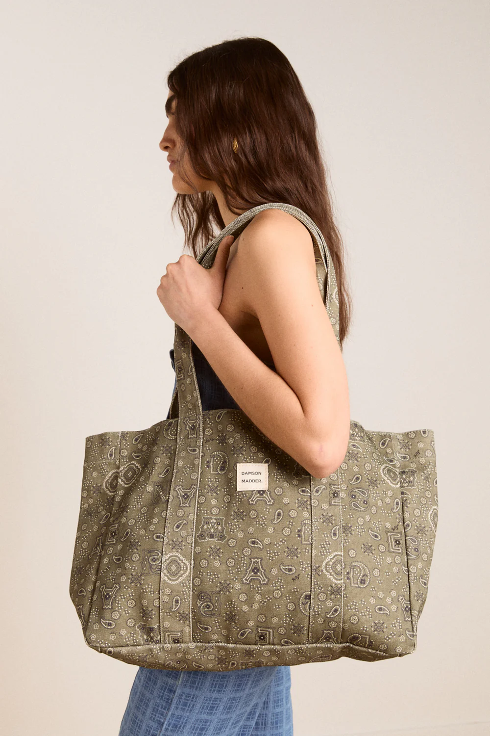 DM Canvas Tote - Olive Paisley Print