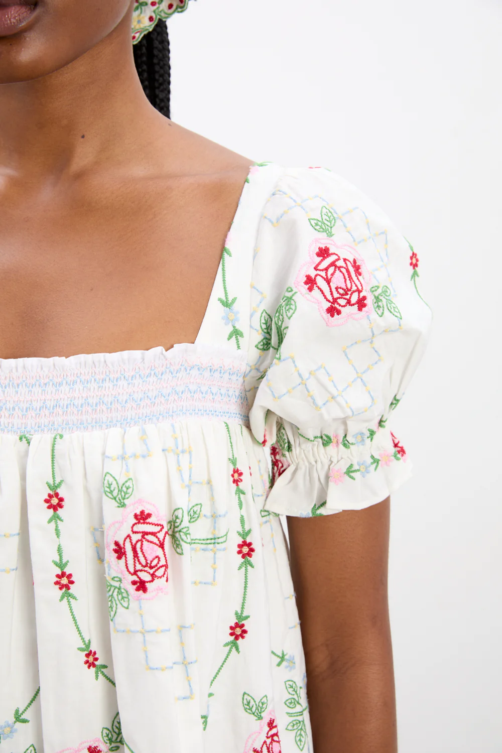 Lulu Mini Dress - Rose Embroidery