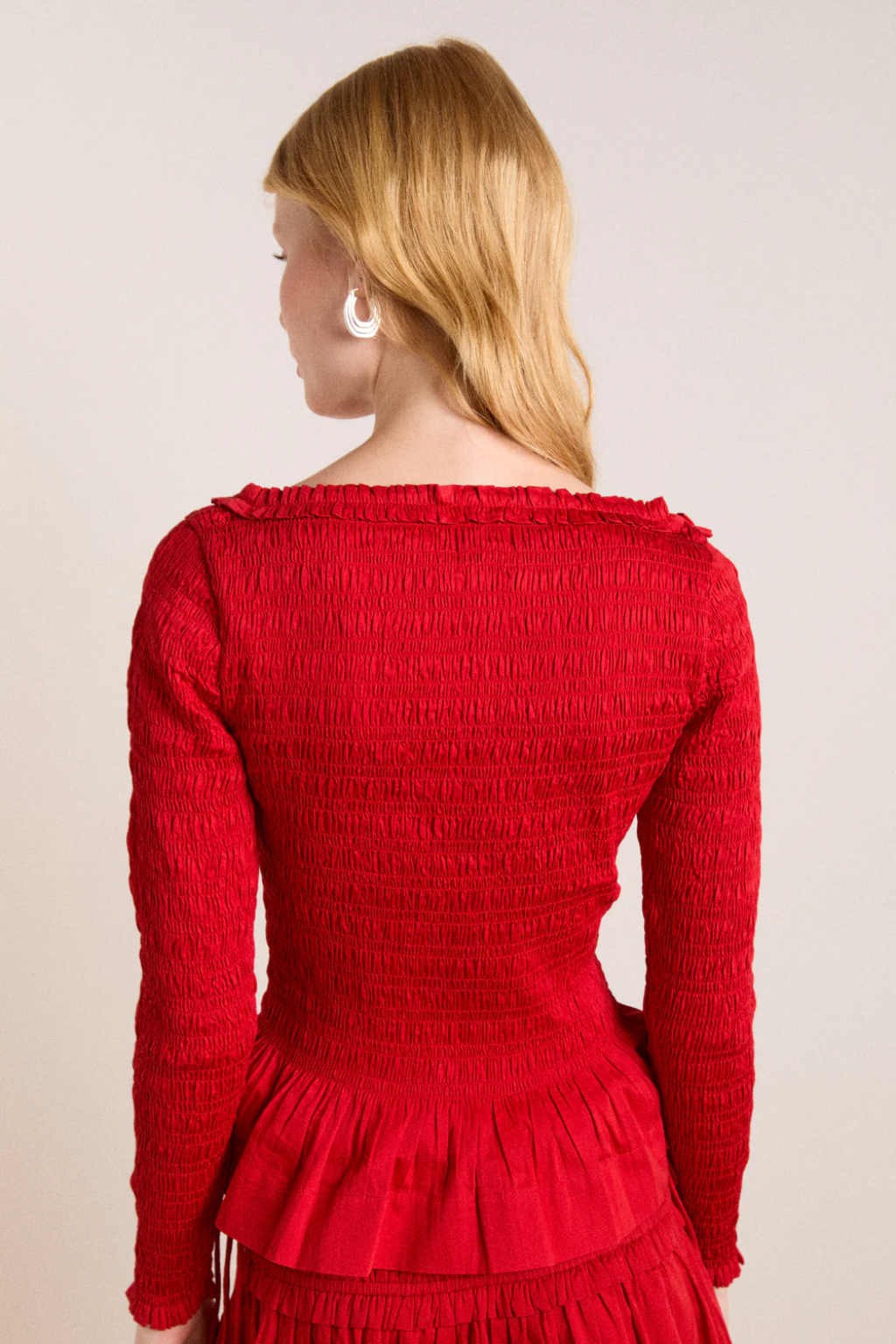 Suri Shirred Blouse - Red