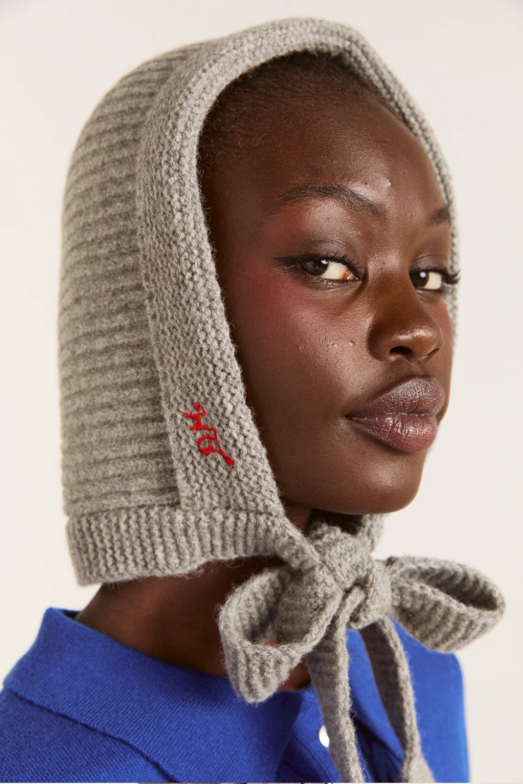 Ribbed Bonnet With Ties - Marl Grey