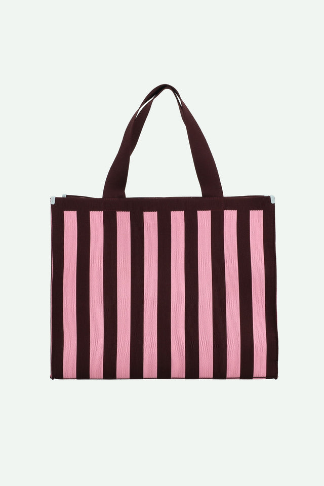 Shopper Bag - Bubblegum and Chocolate Stripes