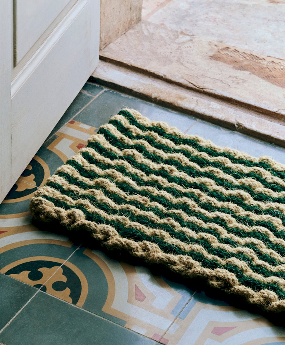 Coco Door Mat - Stripe Wave Dark Green & White