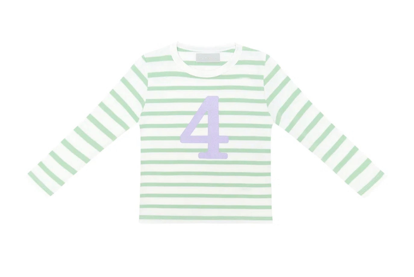 Breton Stripe Seafoam & White Long Sleeve Tee: lilac number