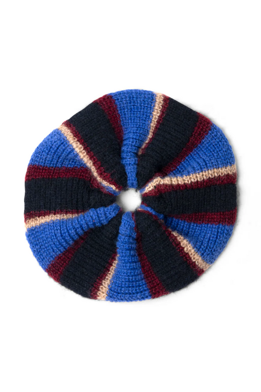 Knitted Scrunchie - Burgundy /Navy Stripe