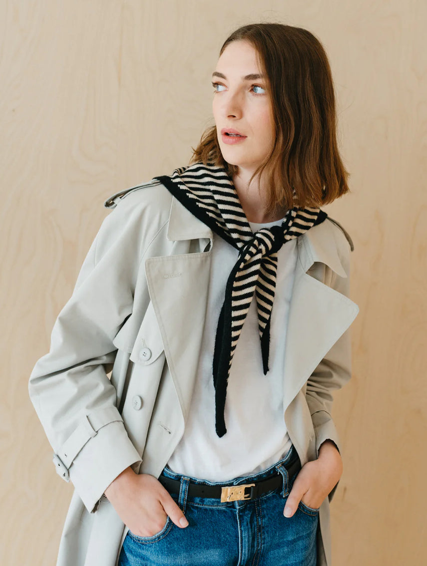 Merino Triangle Scarf In Black Stripe