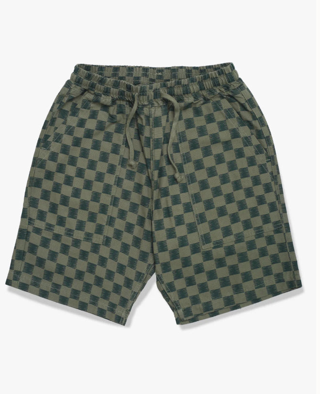 Printed Chef Shorts - Olive Checker
