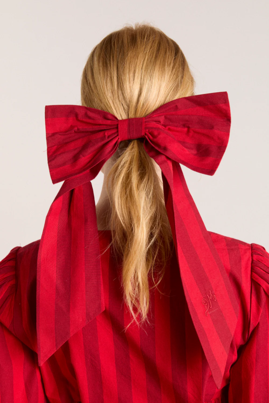Oversized Bow Clip - Red & Burgundy Stripe