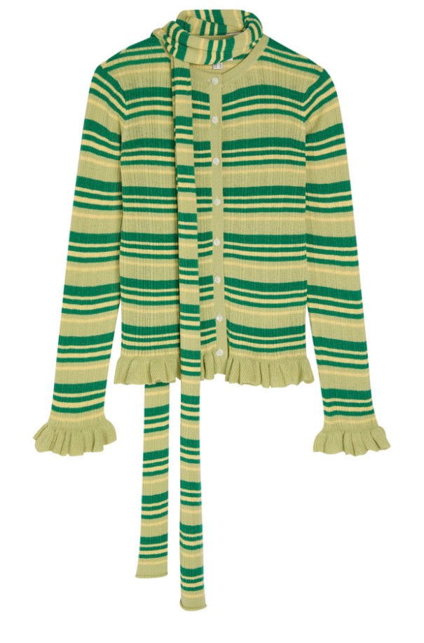 Anelis Cotton Merino Blend Cardigan - Green Stripe