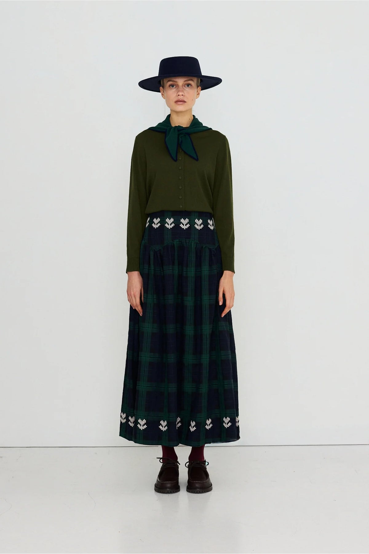 Embroidered Check Skirt