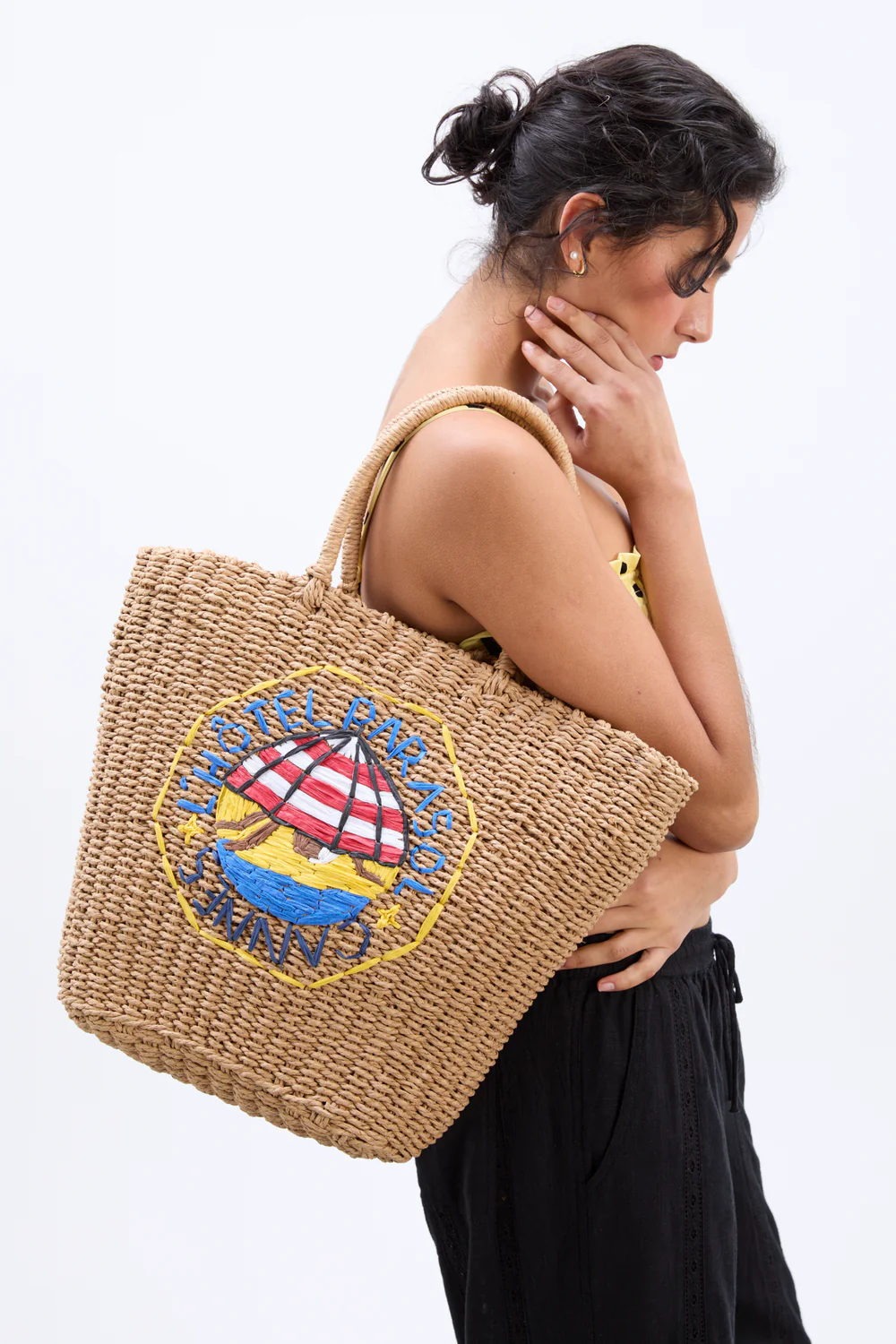 Straw Market Bag With L’Hotel Logo