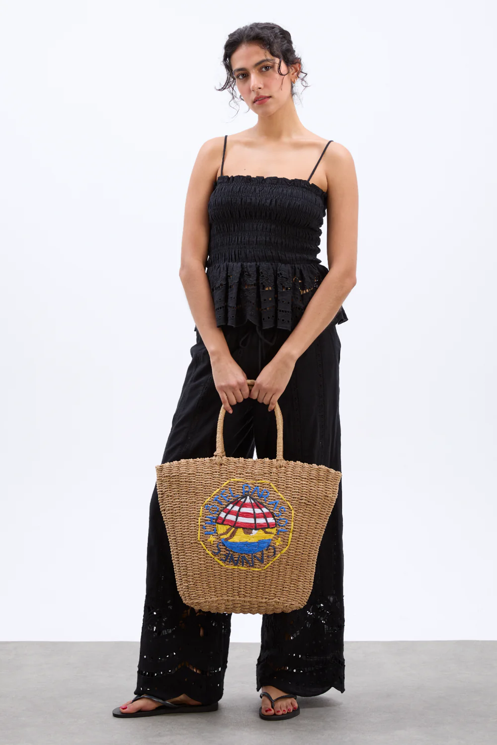 Straw Market Bag With L’Hotel Logo