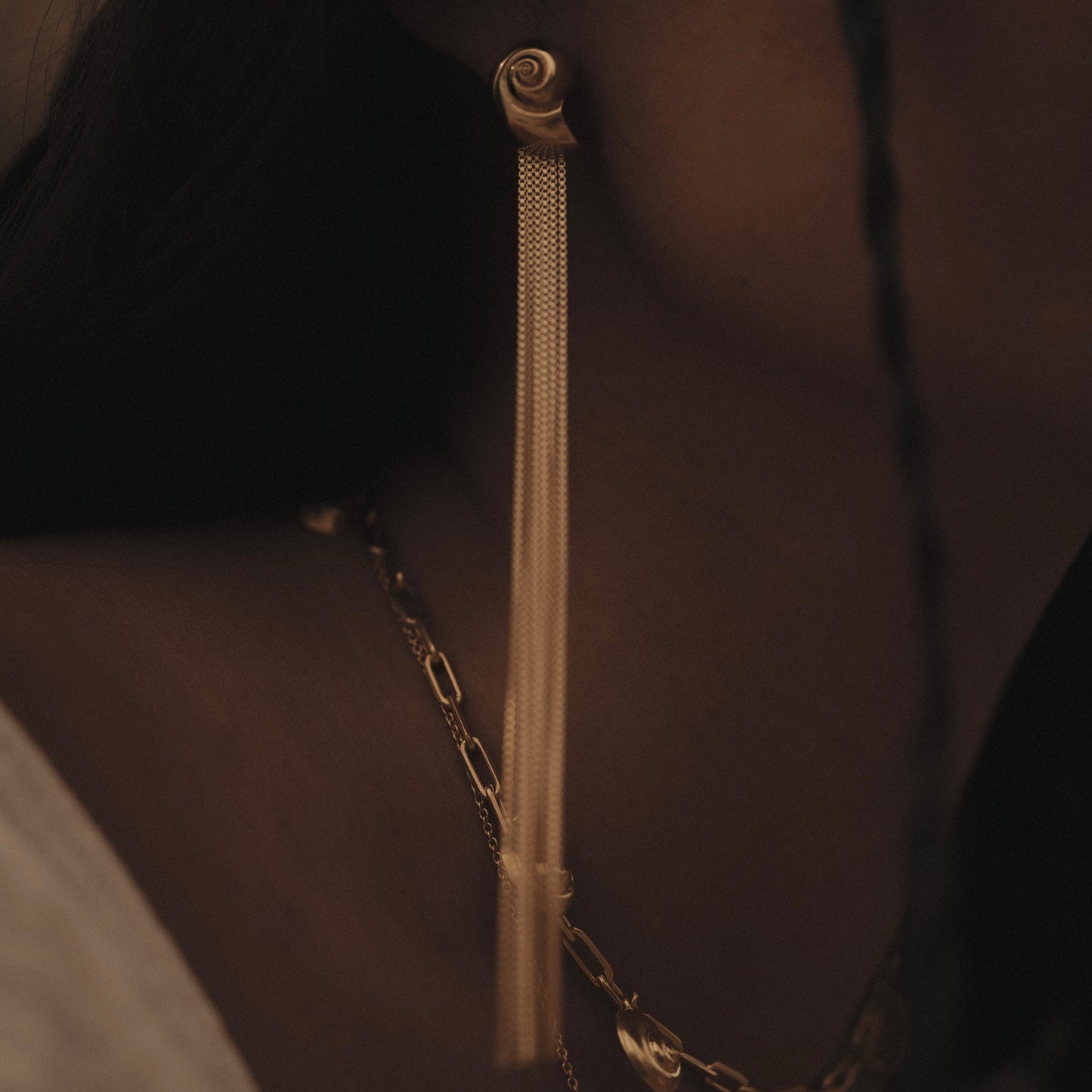 Inanna Spiral Drape Earring Gold - Single Earring