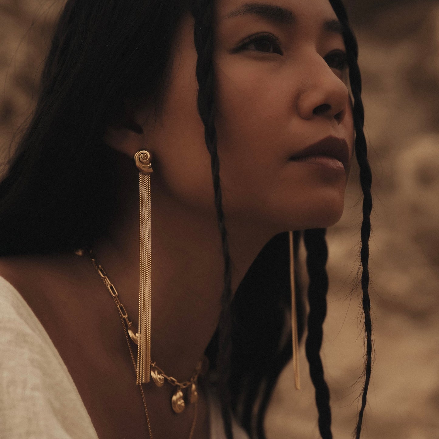 Inanna Spiral Drape Earring Gold - Single Earring