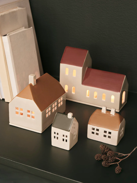 Bo House Ornament (Set of 2) - Golden Brown/Grape Leaf Green