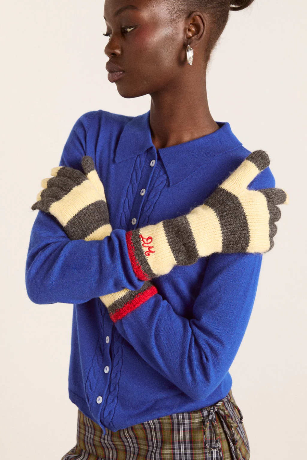 Striped Gloves - Butter/Charcoal