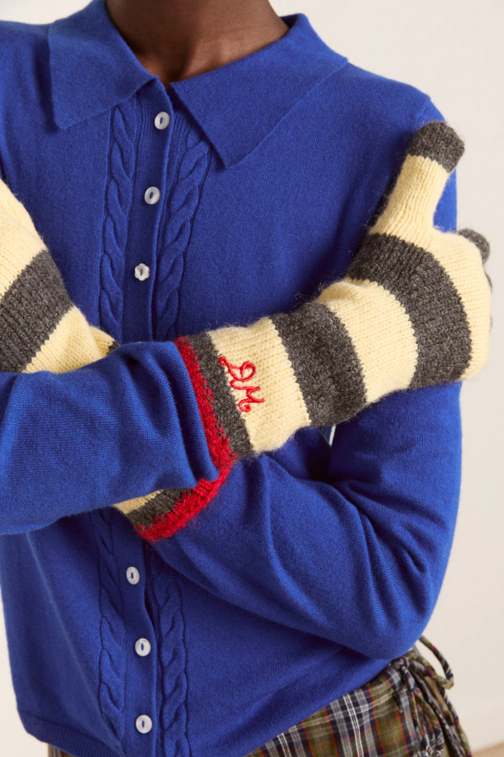 Striped Gloves - Butter/Charcoal