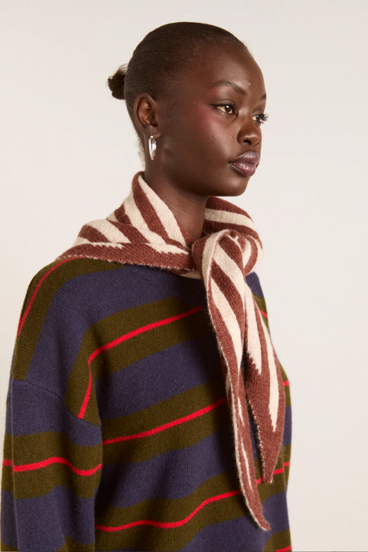 Stripe Triangle Scarf - Chocolate/ Ecru