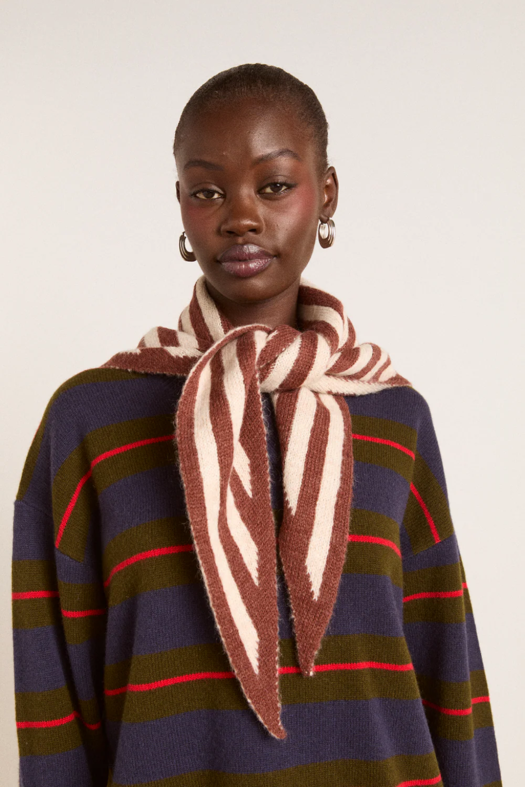 Stripe Triangle Scarf - Chocolate/ Ecru