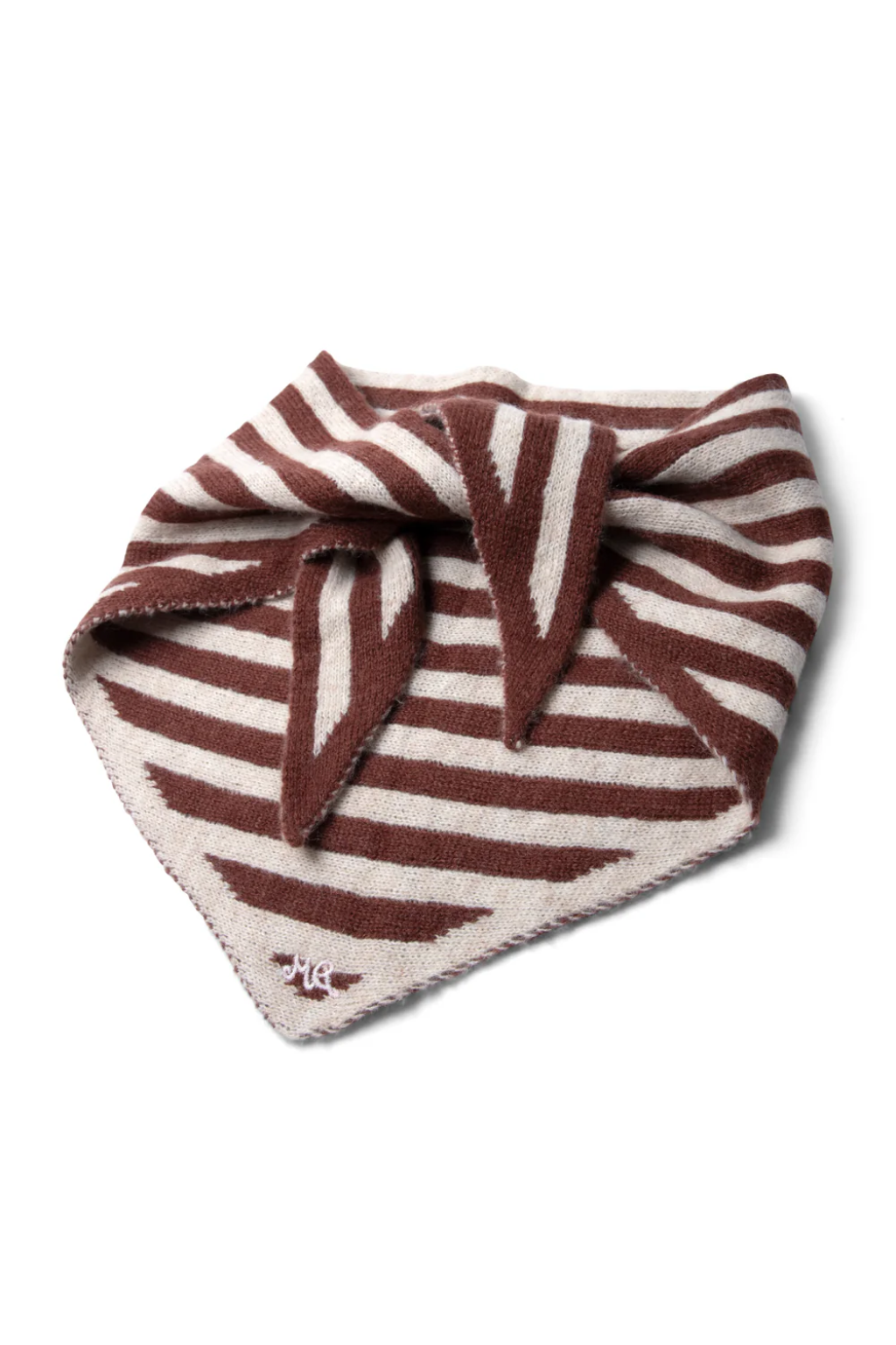 Stripe Triangle Scarf - Chocolate/ Ecru