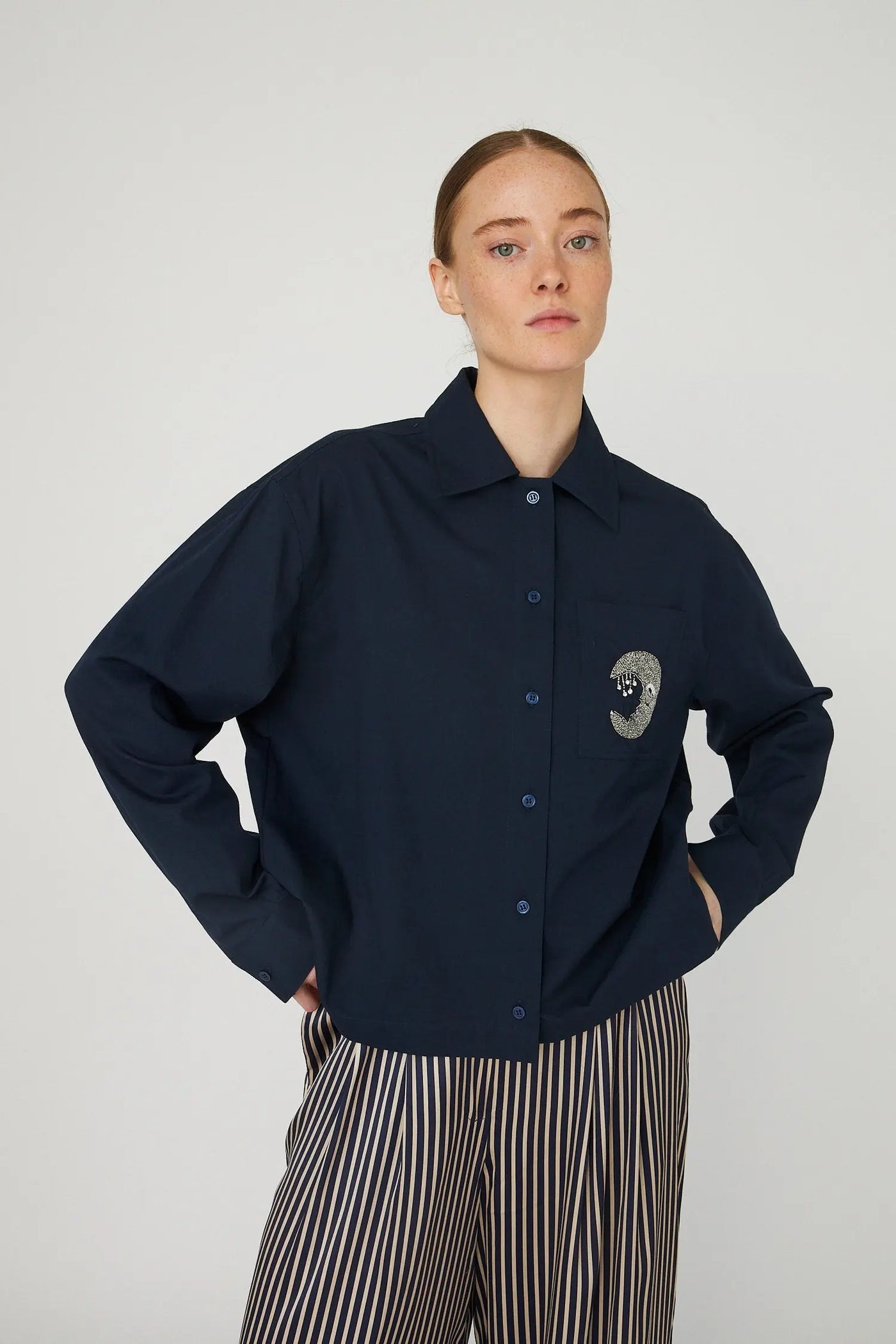 Embellished Moon Shirt - Navy