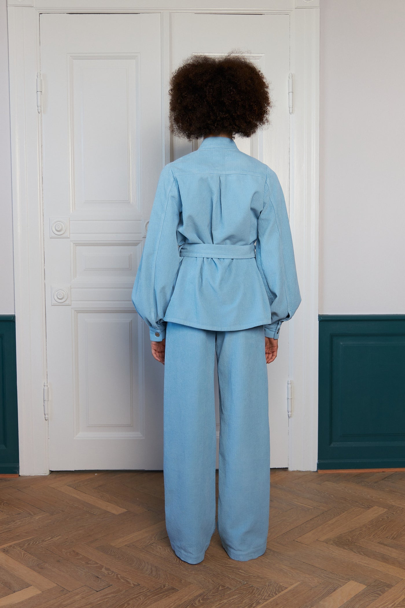 Corduroy Shirt With Belt - Light Blue