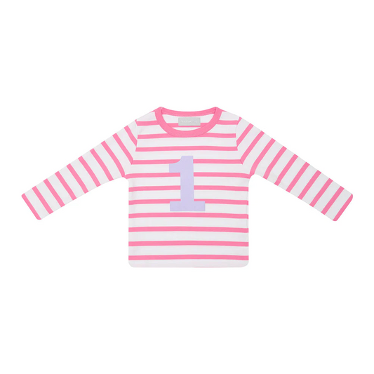Hot Pink & White Breton Striped Number T Shirt