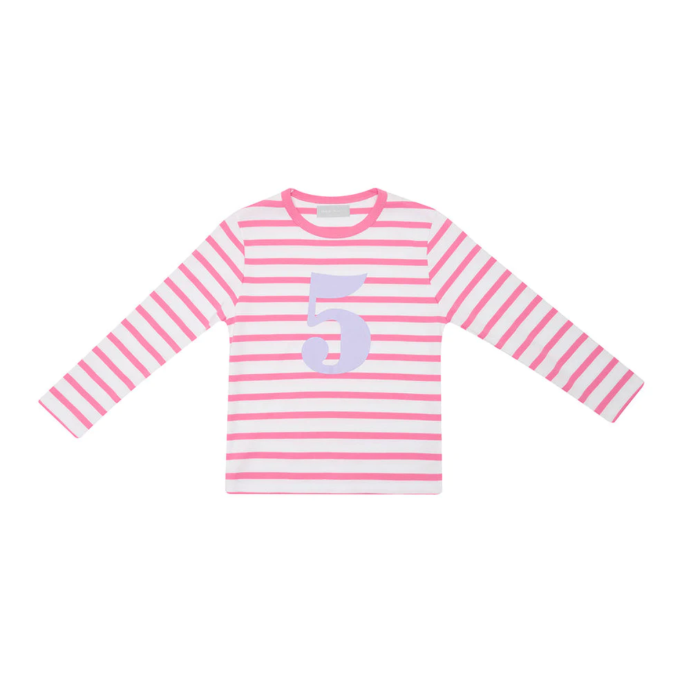 Hot Pink & White Breton Striped Number T Shirt