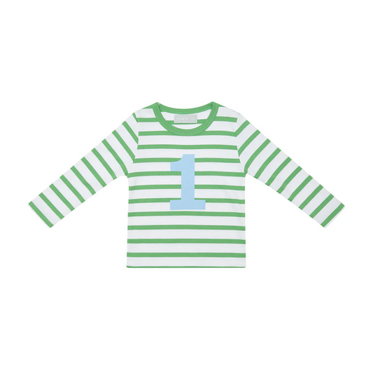 Grass Green & White Breton Striped Number T Shirt