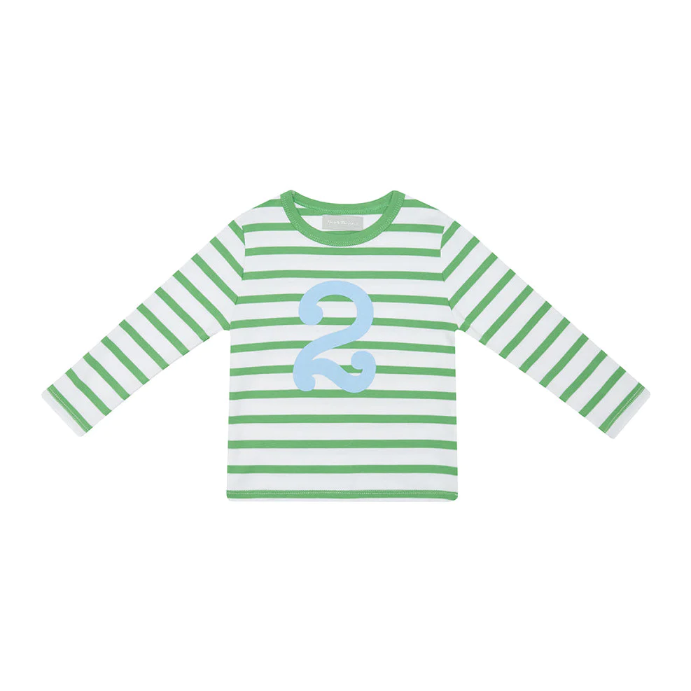 Grass Green & White Breton Striped Number T Shirt