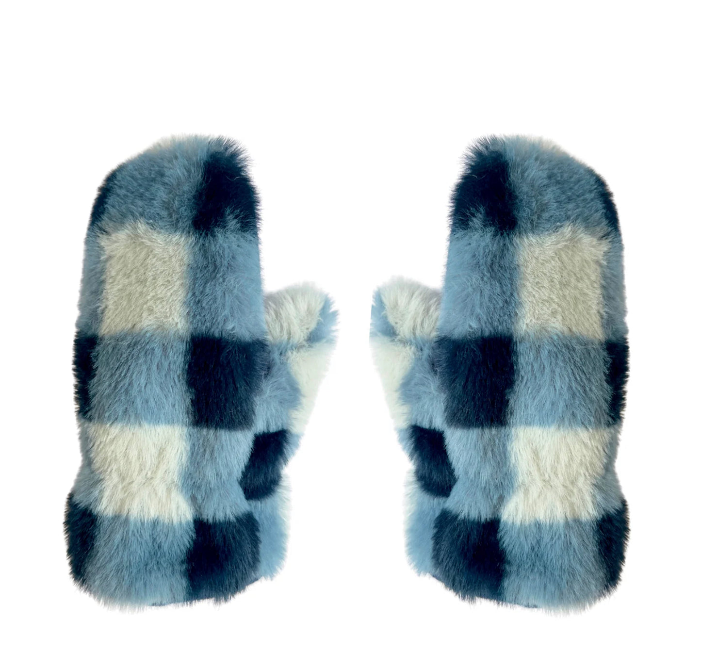 Furry Checked Mittens