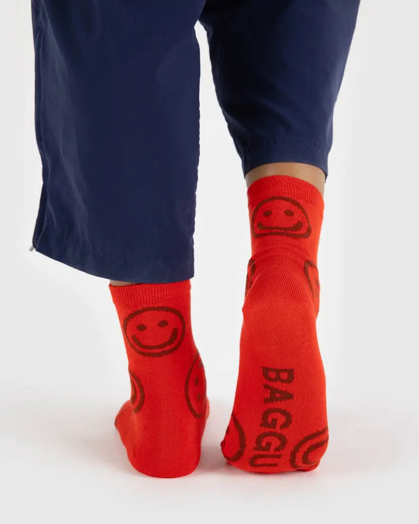 Crew Socks - Red Happy
