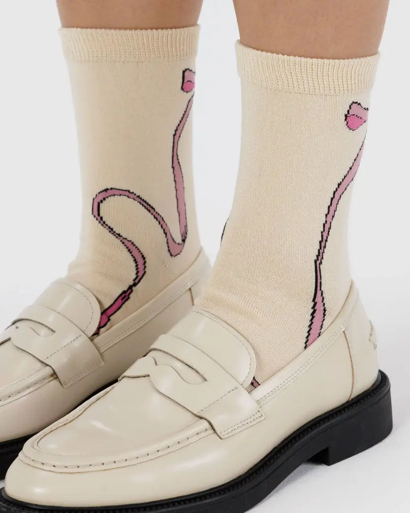 Crew Socks - Bow Pink