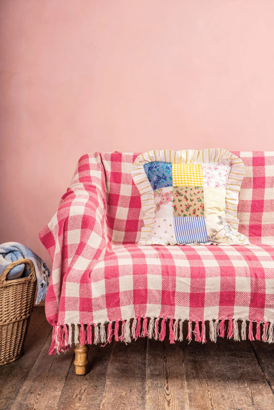 Ian Snow Dark Pink Gingham Recycled Throw