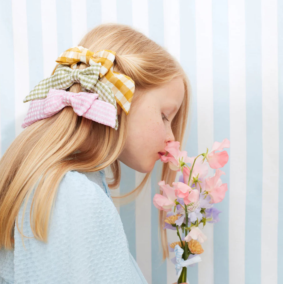 Set Of 6 Gingham Bow Hair Clips