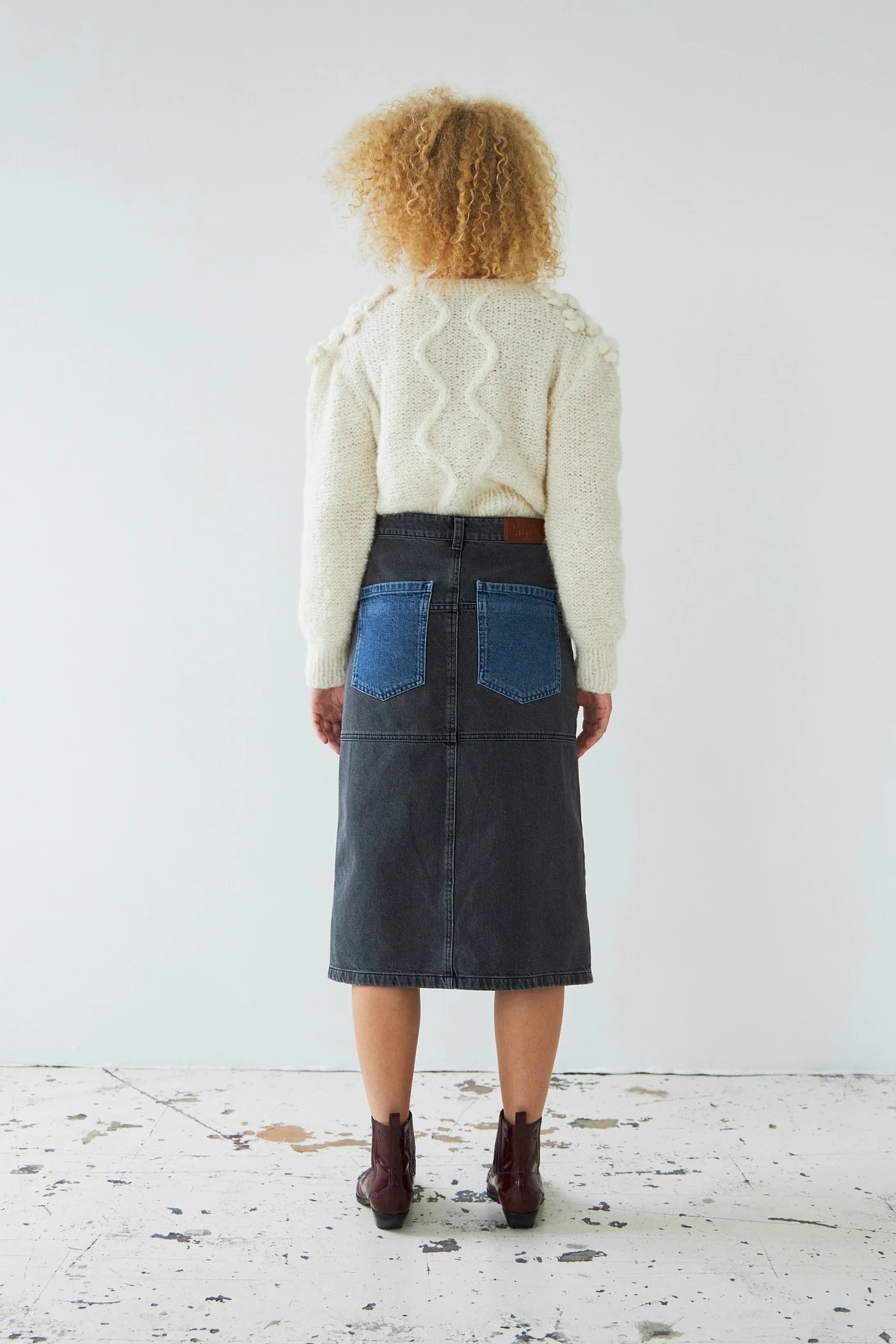 Black And Blue Denim Midi Skirt